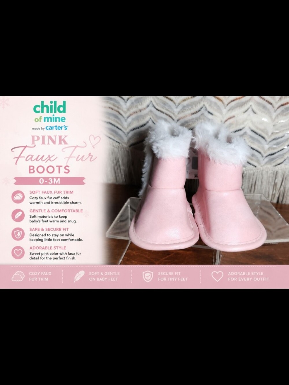 0-3M Child of Mine Carter's Pink Fuax Fur Boots
